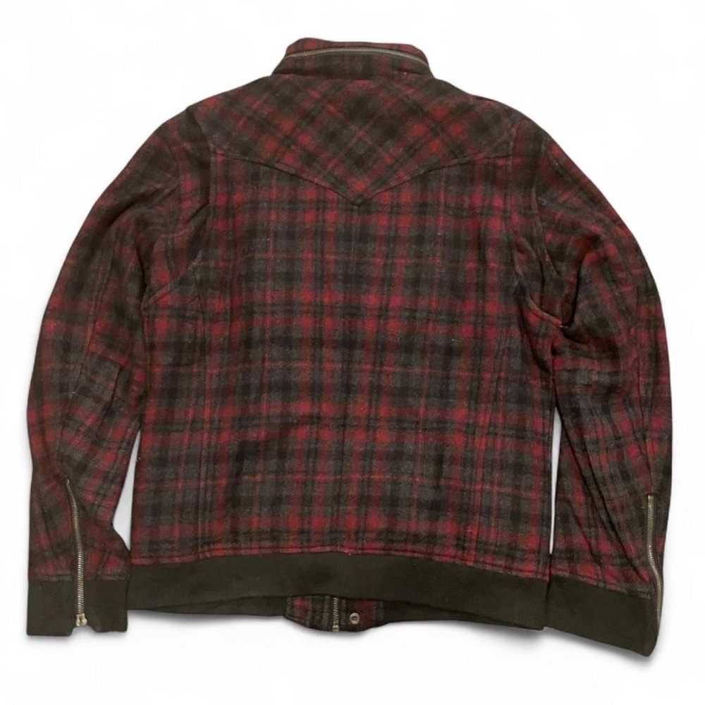 Semantic Design Red Plaid Wool Blend Military Style Jacket with Removable Hood - Picture 3 of 8